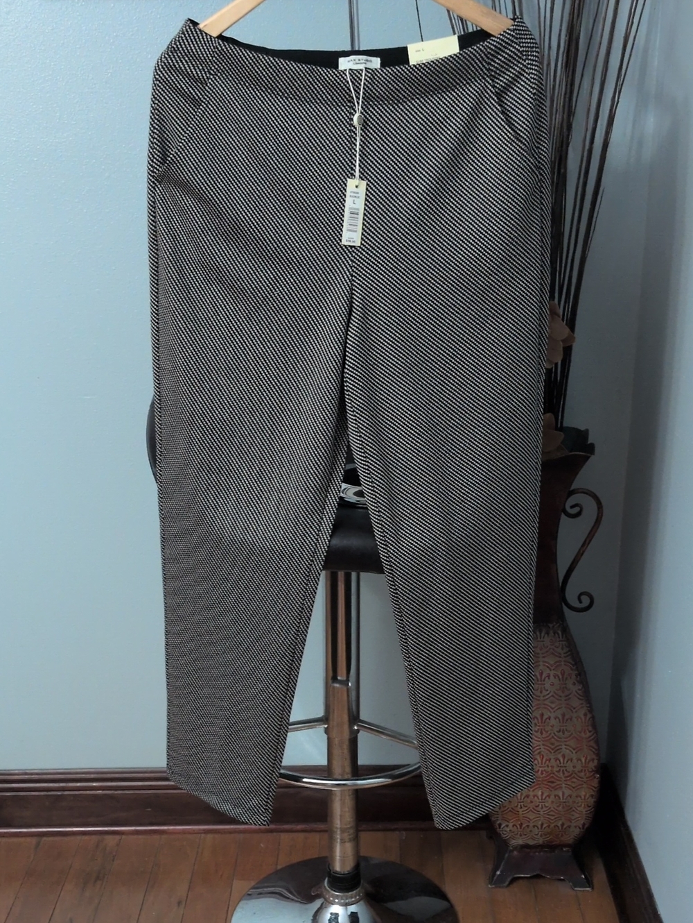 Women's Max Studio Black & White Diagonal Micro-Stripe Slim Trousers NWT